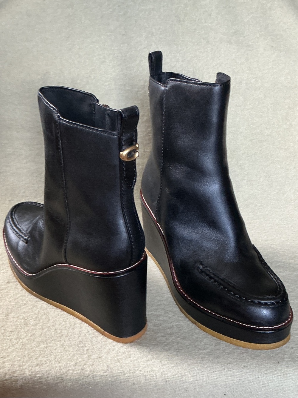Coach Black Leather Wedge Ankle Boots